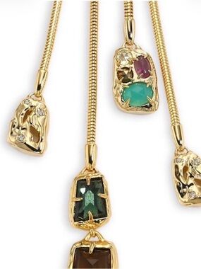 NEW Alexis Bittar Lariat Necklace Semi-Precious Y Drop Gold Green Purple AU12 A